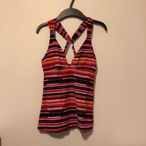 Lole Orange and Pink Striped Swim Halter Top Tankini